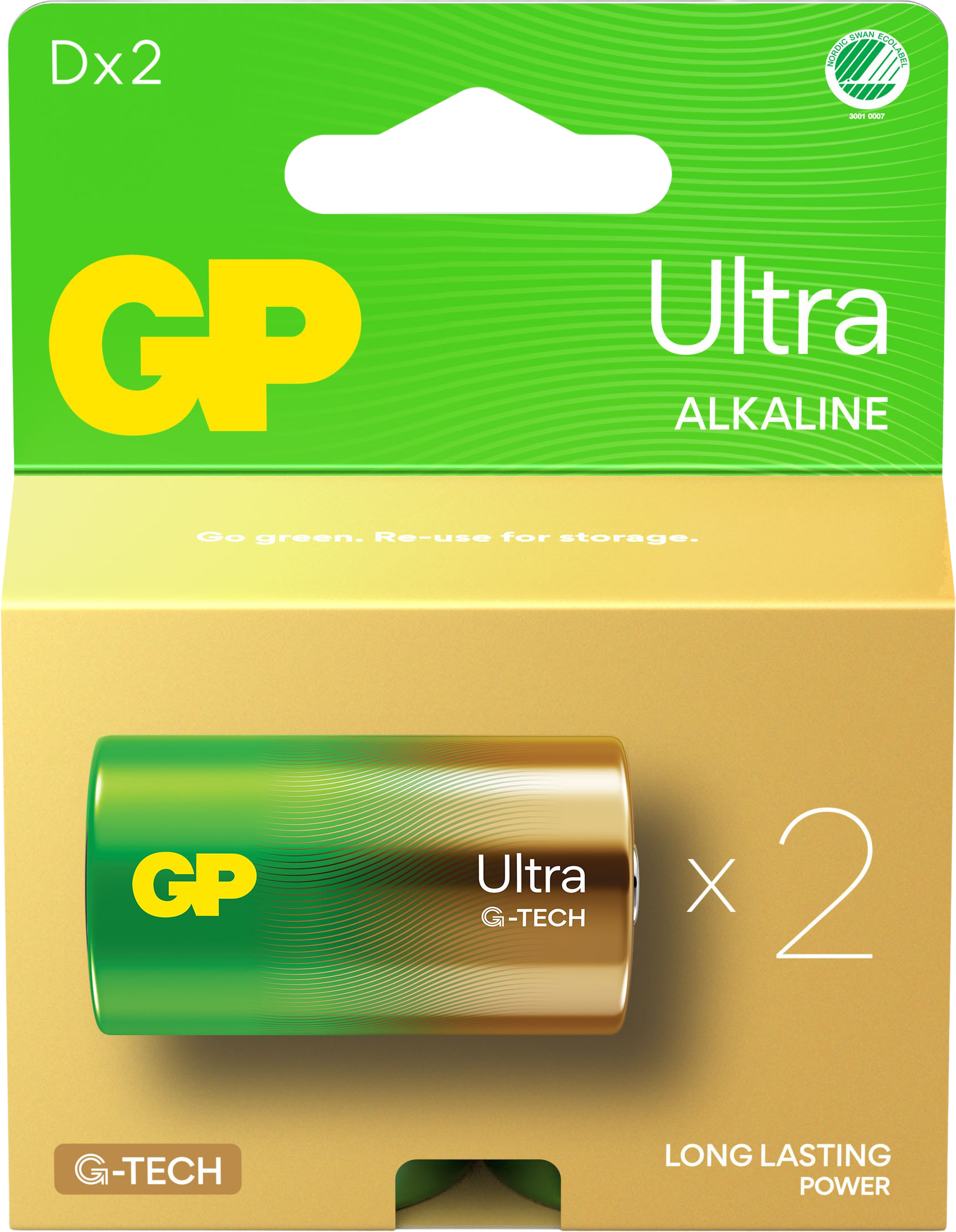 GP Ultra Alkaline batteri D 2-pk
