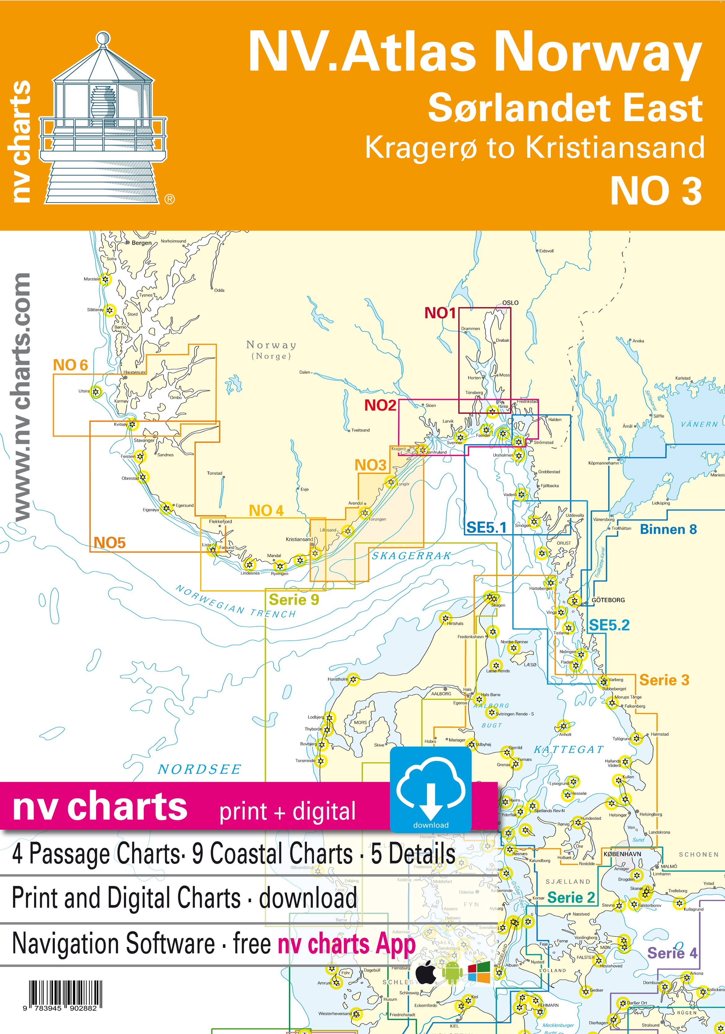 Kart kombi Atlas No 3 - Kristiansand til Kragerø